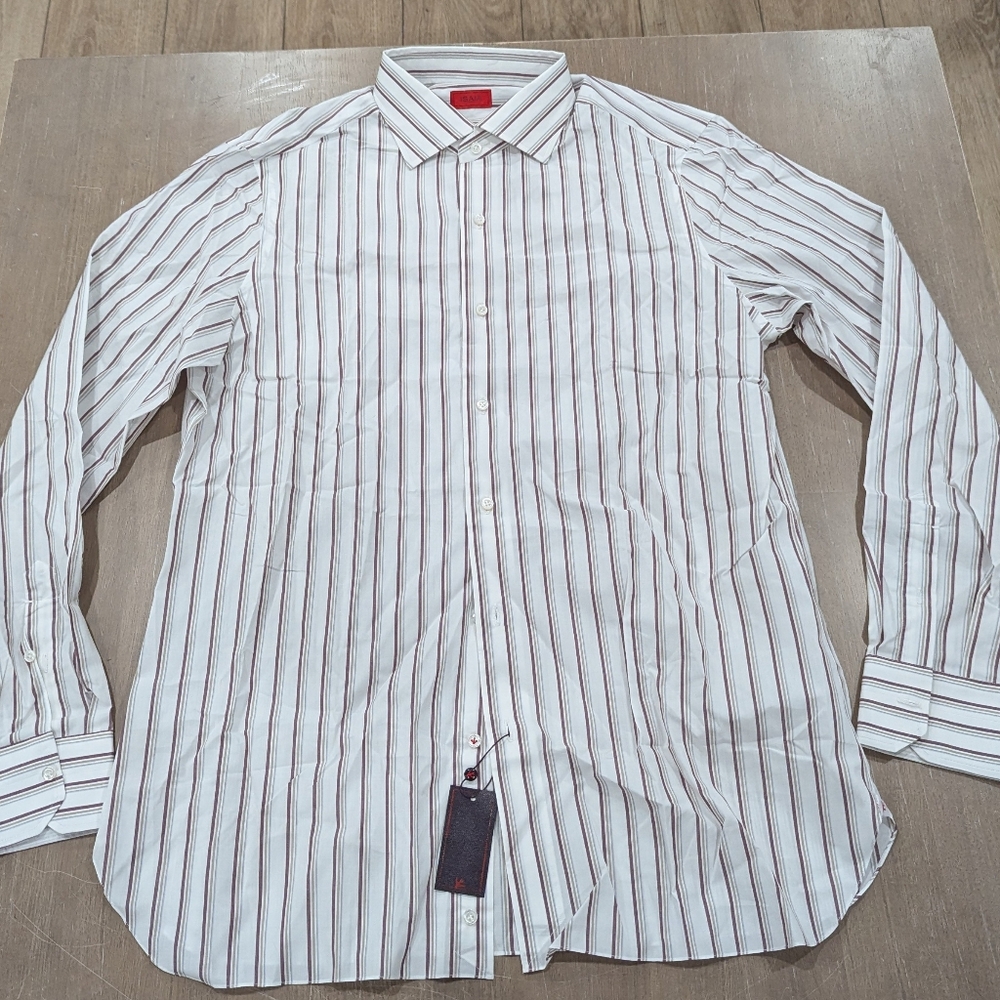Mens Isaia Milano Mix Striped Dress Shirt White/Multi